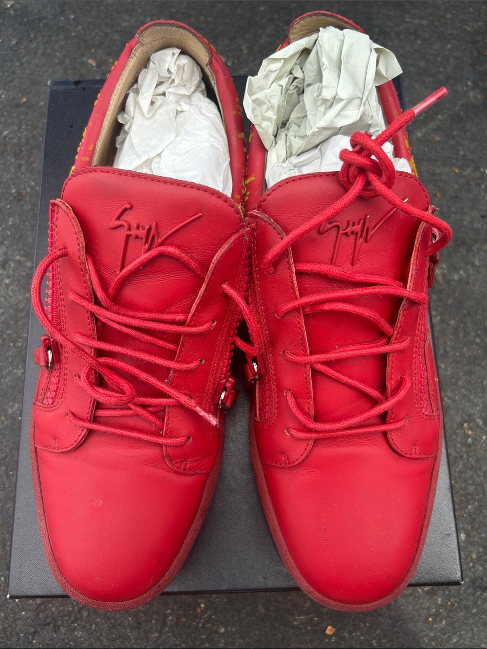 Giuseppe Zanotti Men's Bright Red Leather Low-Top Sneakers